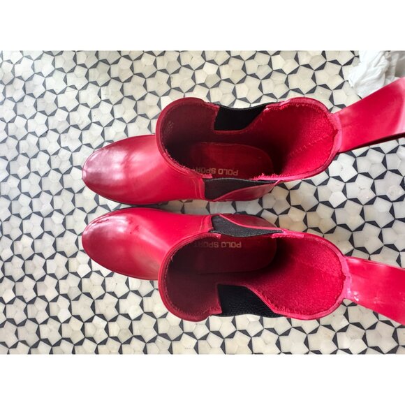Polo Sport Ralph Lauren Red Rain Boots Size 7B Womens Slip-On Waterproof Chelsea - Picture 6 of 9